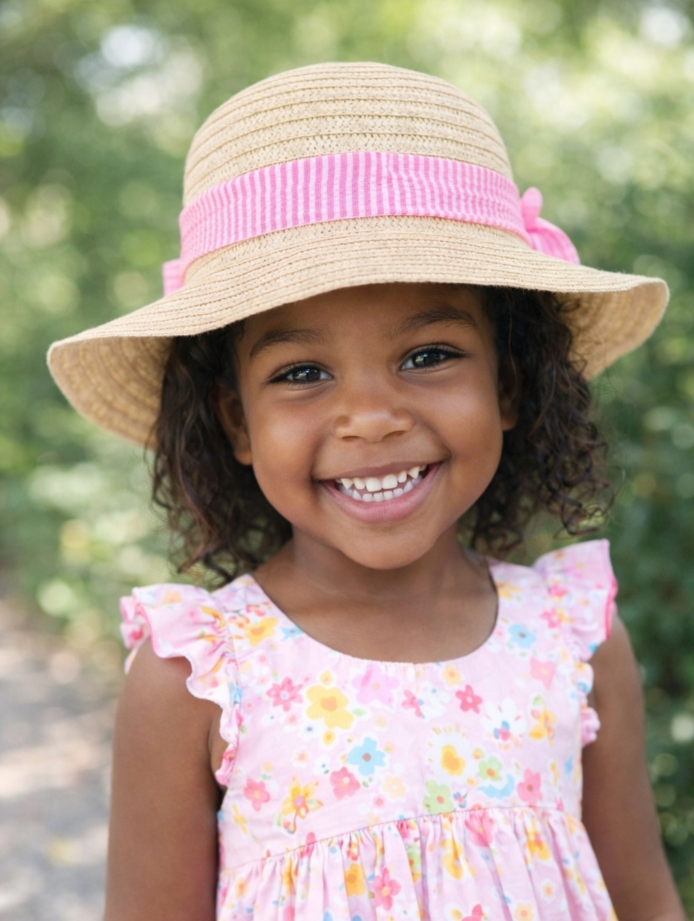 Girls Unbranded Straw Sun Hat with Pink Stripe Bow One Size